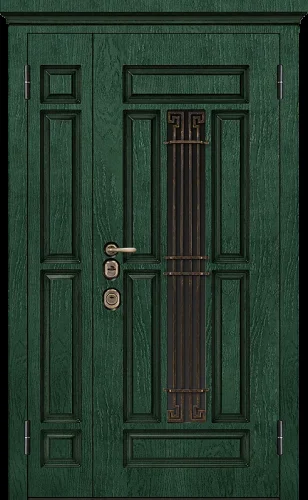 Полуторная металлическая дверь зеленого цвета МДФ №39