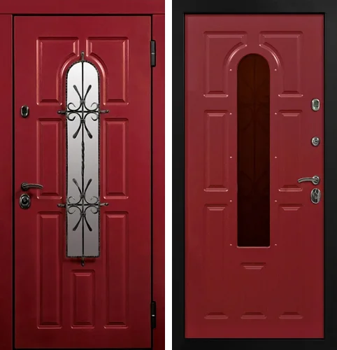 Нестандартная входная дверь с окном в частный дом №15