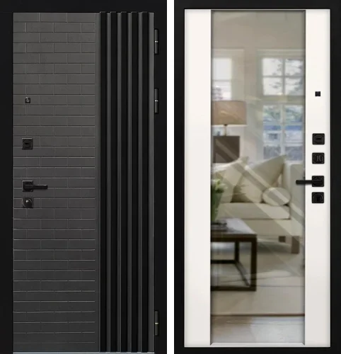 Черная входная дверь в дом камень (кирпичики) №13