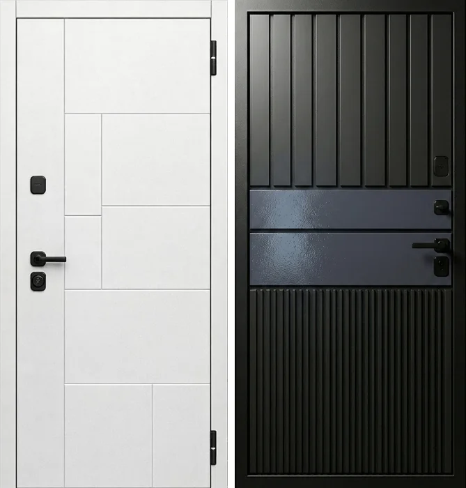 Белая входная дверь с геометрической фрезеровкой модерн №191