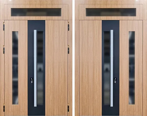 Двухстворчатая дверь с фрамугой и стеклом №27