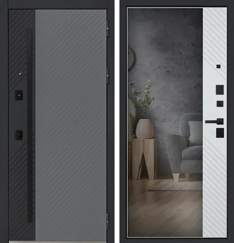 Входная уличная дверь с терморазрывом с зеркалом №104