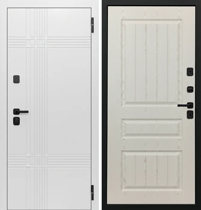 Белая входная дверь с МДФ-панелью в классическом стиле №186