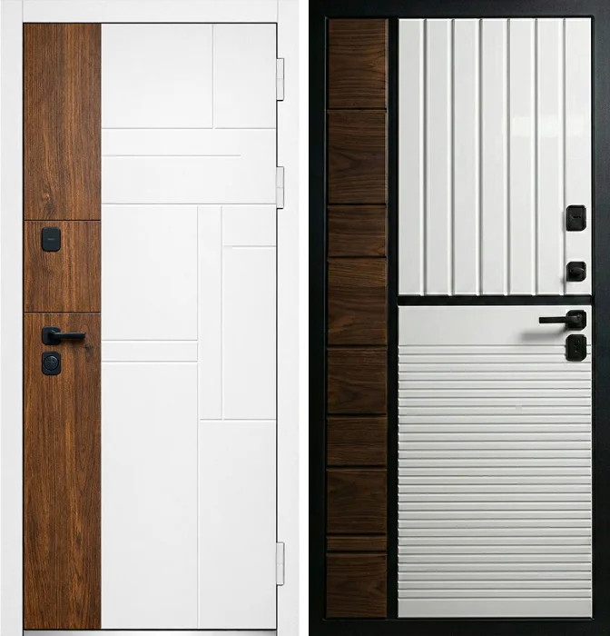 Входная белая дверь с МДФ-панелью для квартиры №237