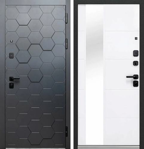 Уличная металлическая дверь с зеркалом и терморазрывом для дома №100