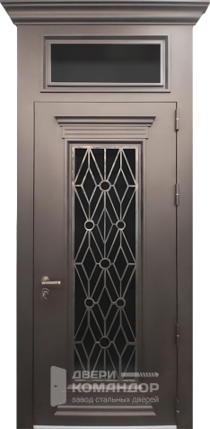 Наружная дверь с фрамугой и решёткой №70 - наружная сторона