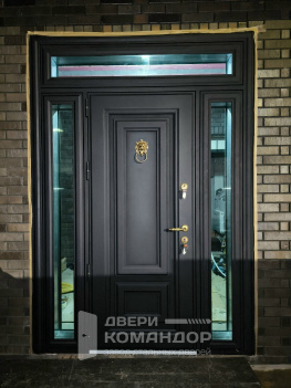 Входная дверь терморазрыв металлофилёнка / пвх, с верхней и боковыми фрамугами, со стеклопакетами, с порогом из нержавейки, на заказ